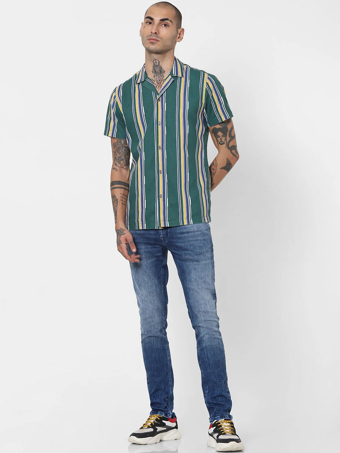 Green Striped Half Sleeves Shirt - Image 6