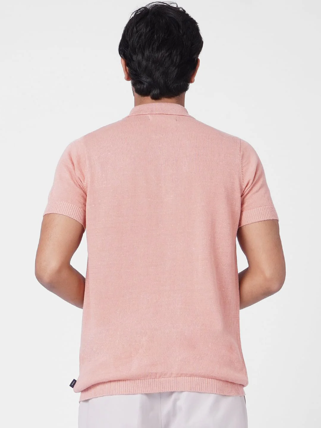 Pink Linen Knitted Polo T-shirt - Image 4