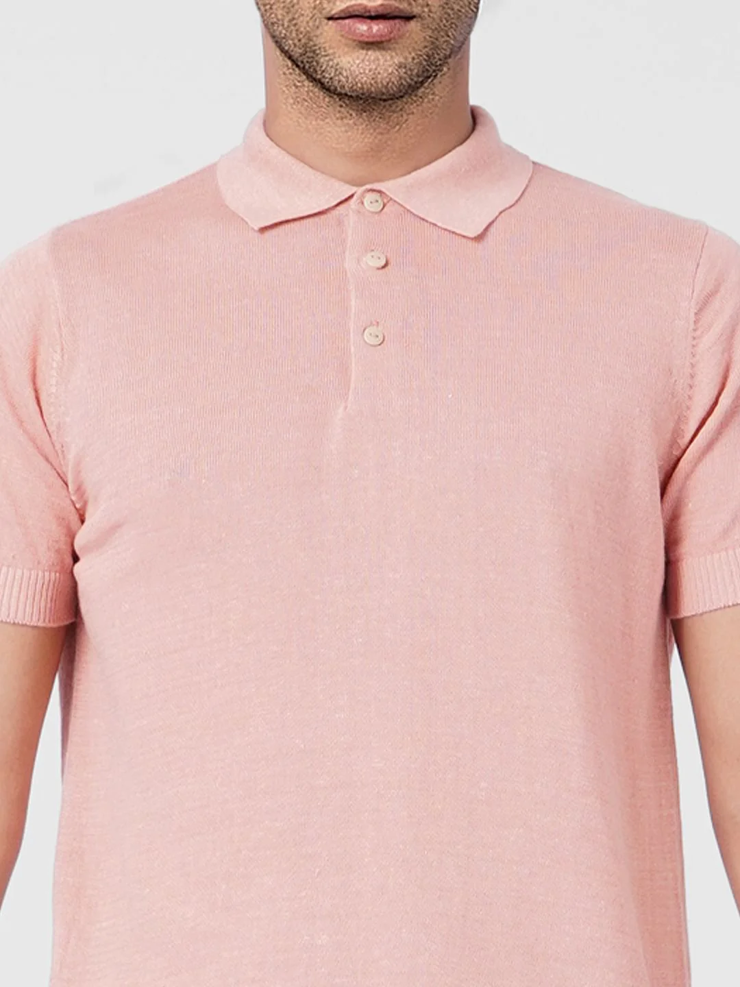 Pink Linen Knitted Polo T-shirt - Image 5