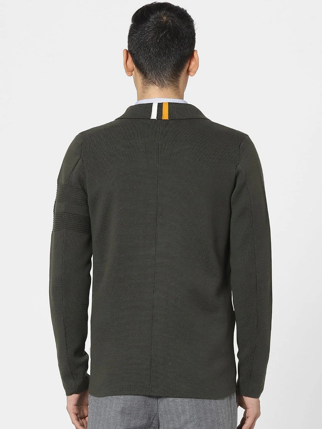 Dark Green Knit Shawl Collar Blazer - Image 3
