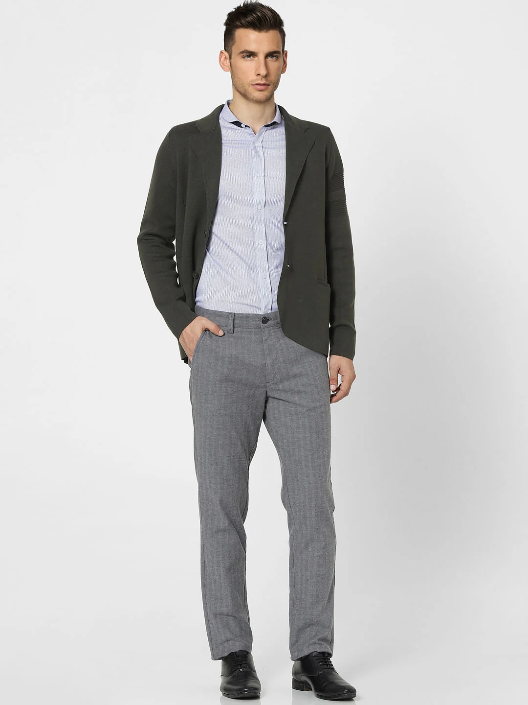 Dark Green Knit Shawl Collar Blazer - Image 5