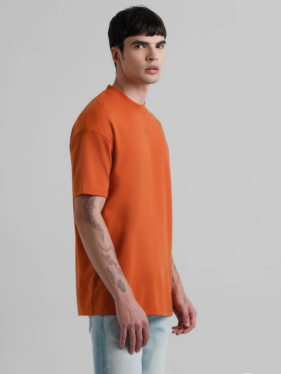 Knitted Crew Neck T-shirt - Orange - Image 3