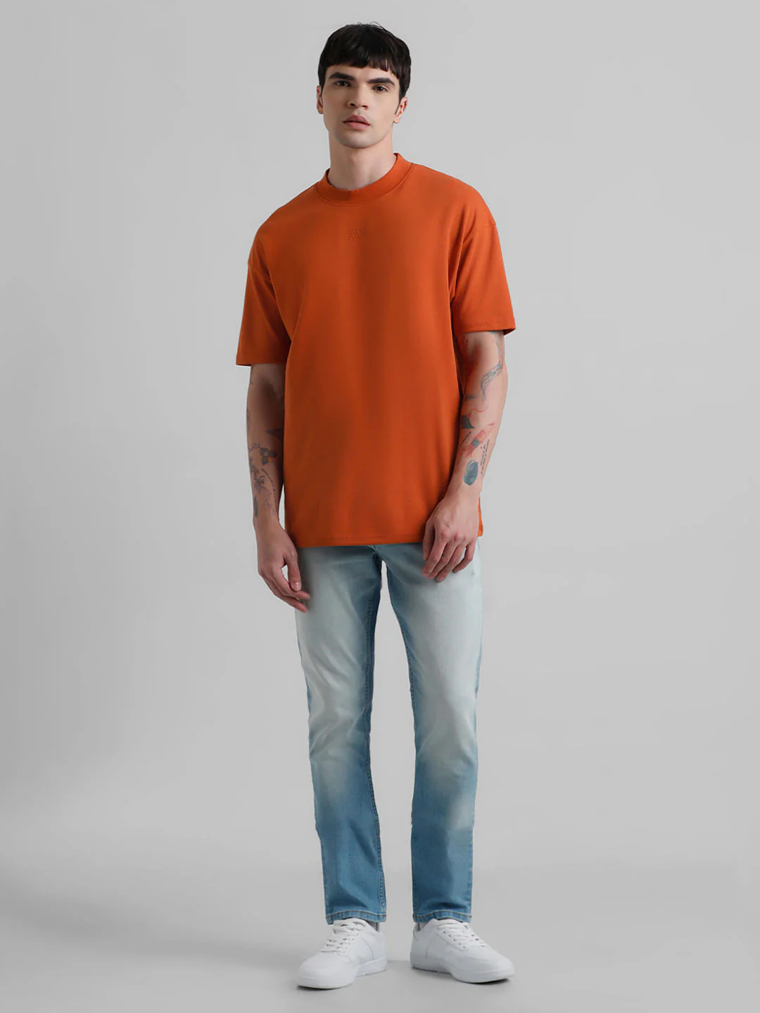 Knitted Crew Neck T-shirt - Orange - Image 6