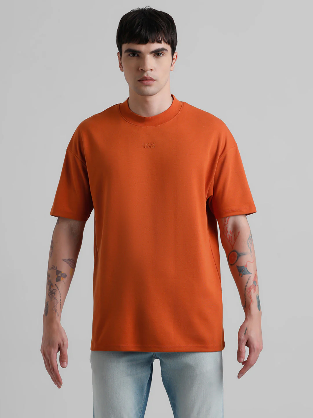 Knitted Crew Neck T-shirt - Orange - Image 8