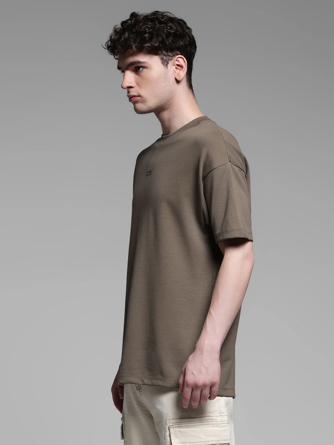 Knitted Crew Neck T-shirt - Brown - Image 3