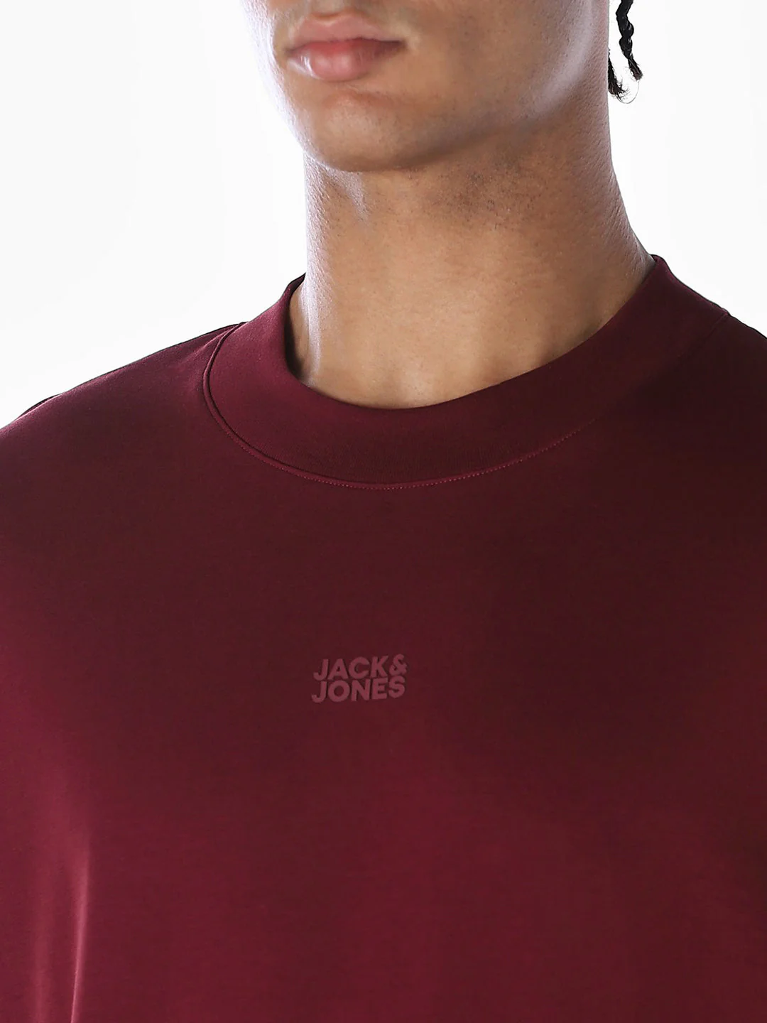 Logo Text Oversized Knit T-shirt - Dark Red - Image 5