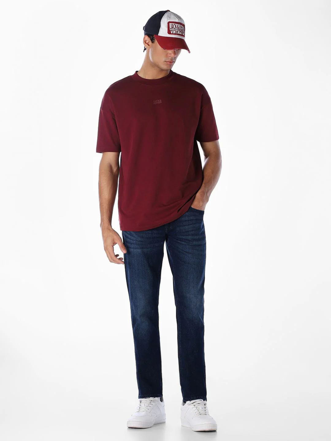 Logo Text Oversized Knit T-shirt - Dark Red - Image 6