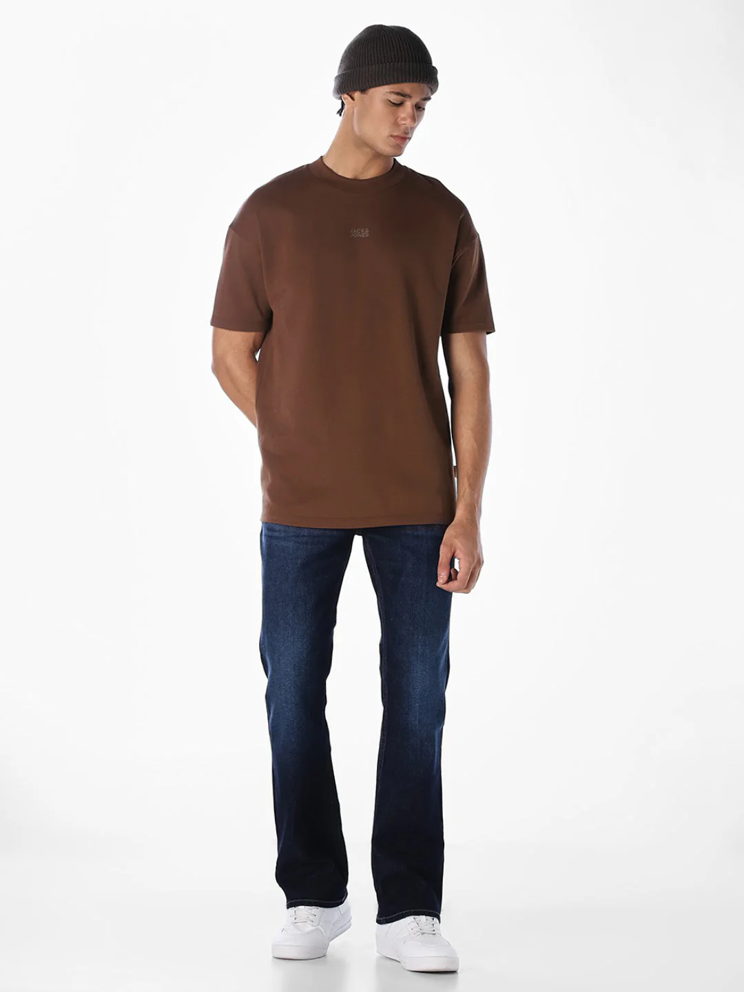 Logo Text Oversized Knit T-shirt - Dark Brown - Image 6
