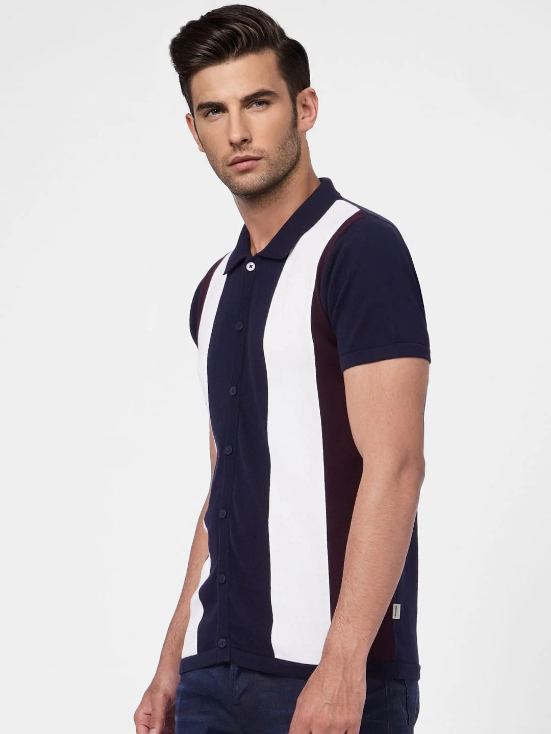 Blue Striped Knit Polo T-shirt - Image 3