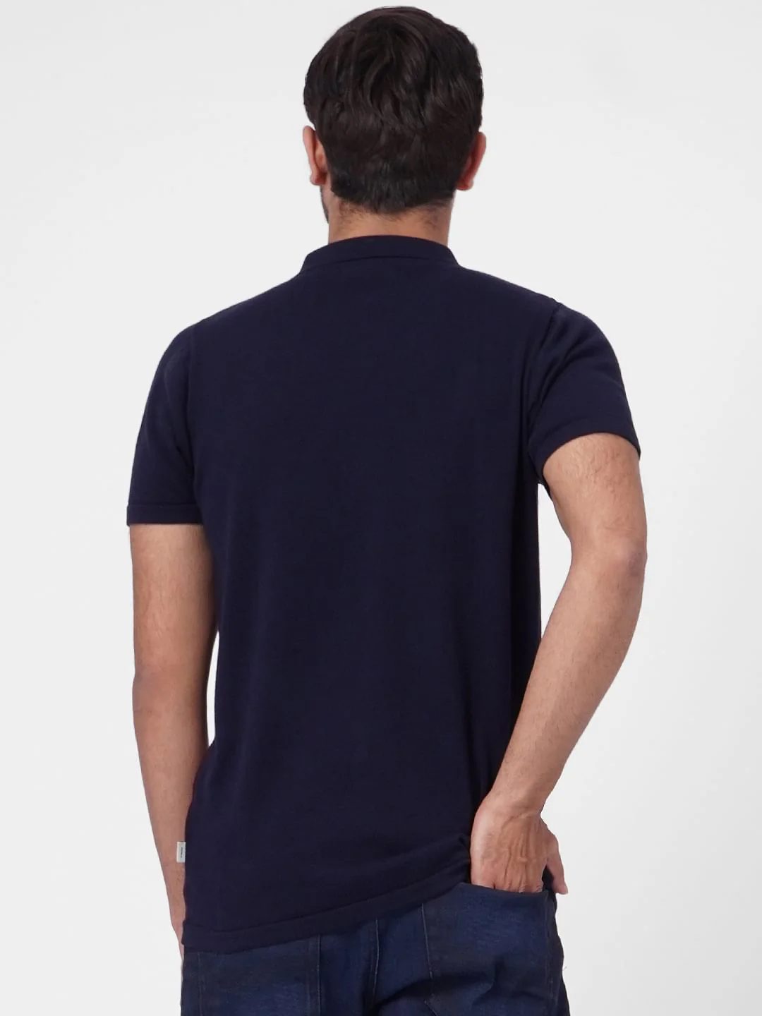 Blue Striped Knit Polo T-shirt - Image 4
