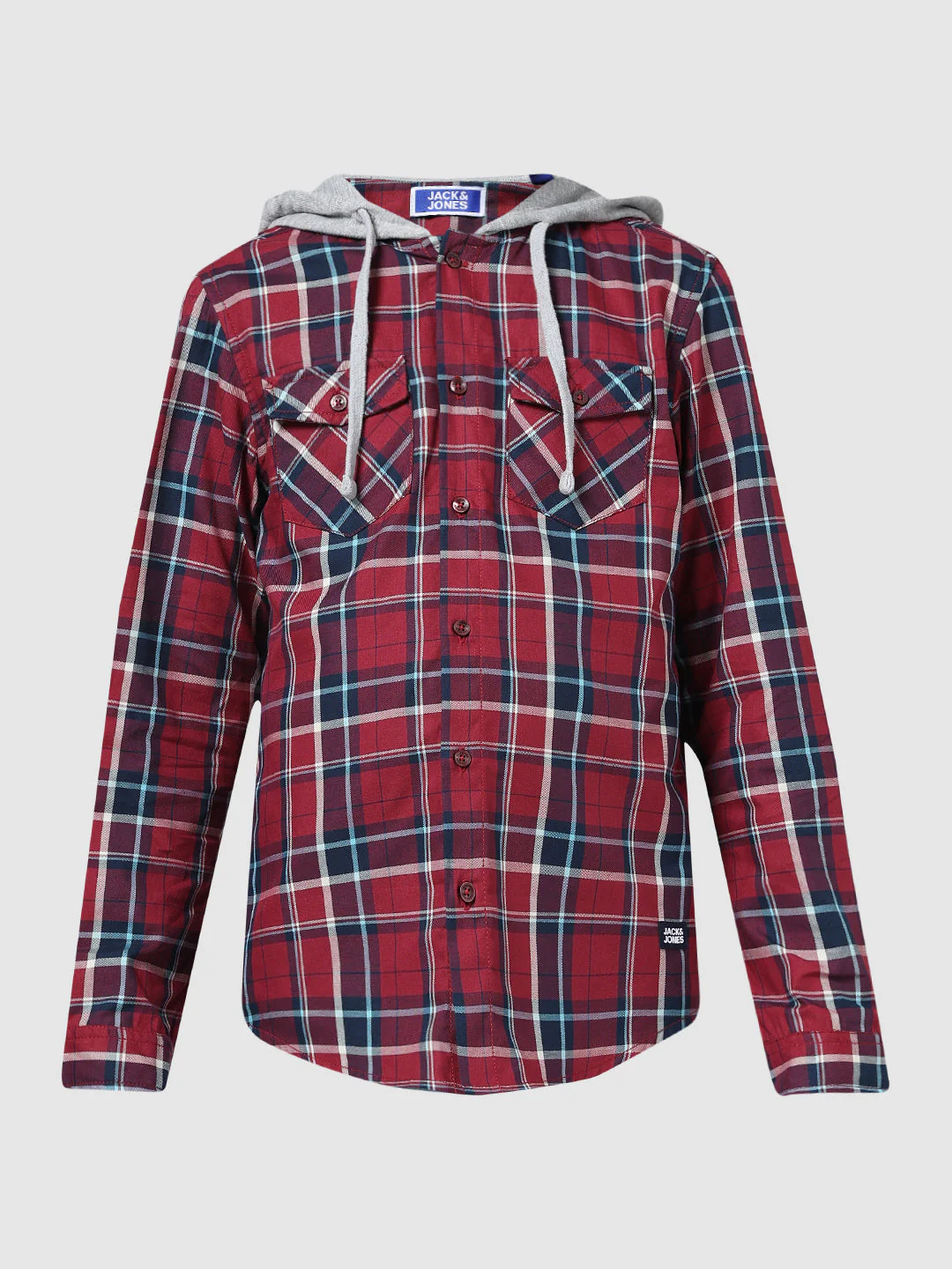 Boys Check Contrast Hood Shirt - Image 7