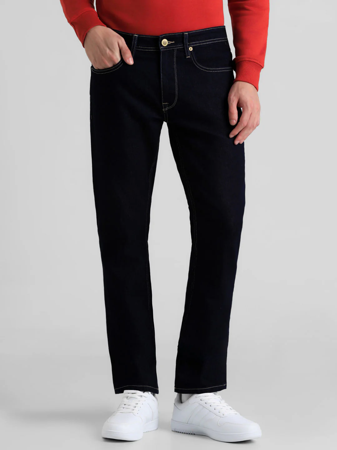 Dark Blue Mid Rise Clark Regular Fit Jeans