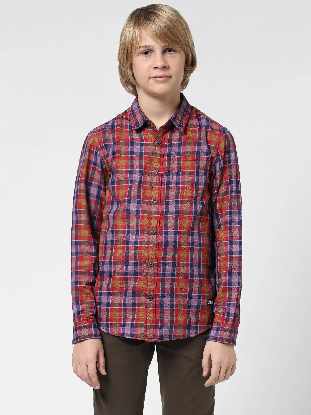 Boys Red Check Cotton Shirt - Image 2