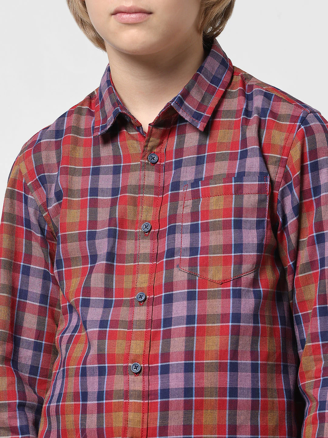 Boys Red Check Cotton Shirt - Image 4