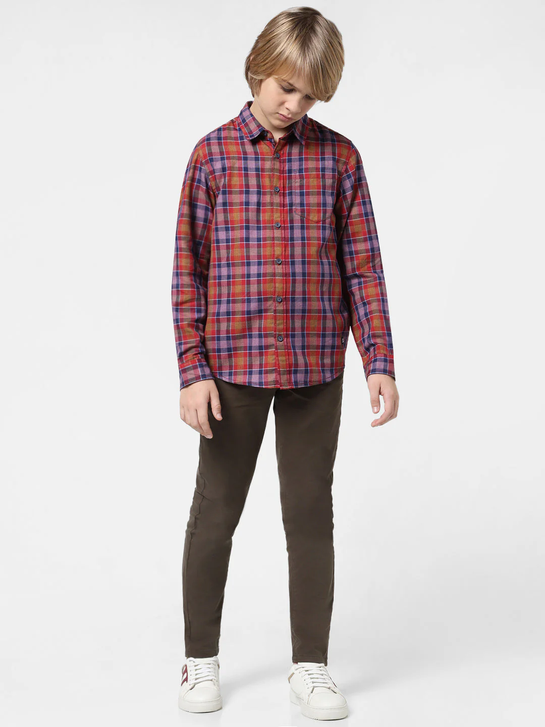 Boys Red Check Cotton Shirt - Image 5