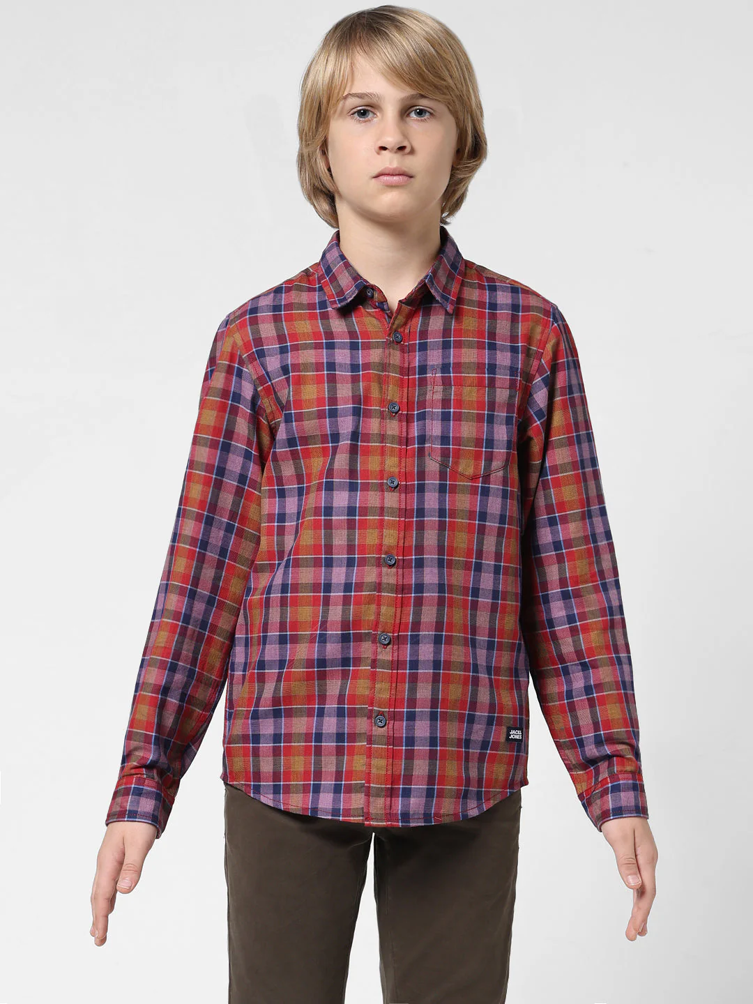 Boys Red Check Cotton Shirt - Image 7