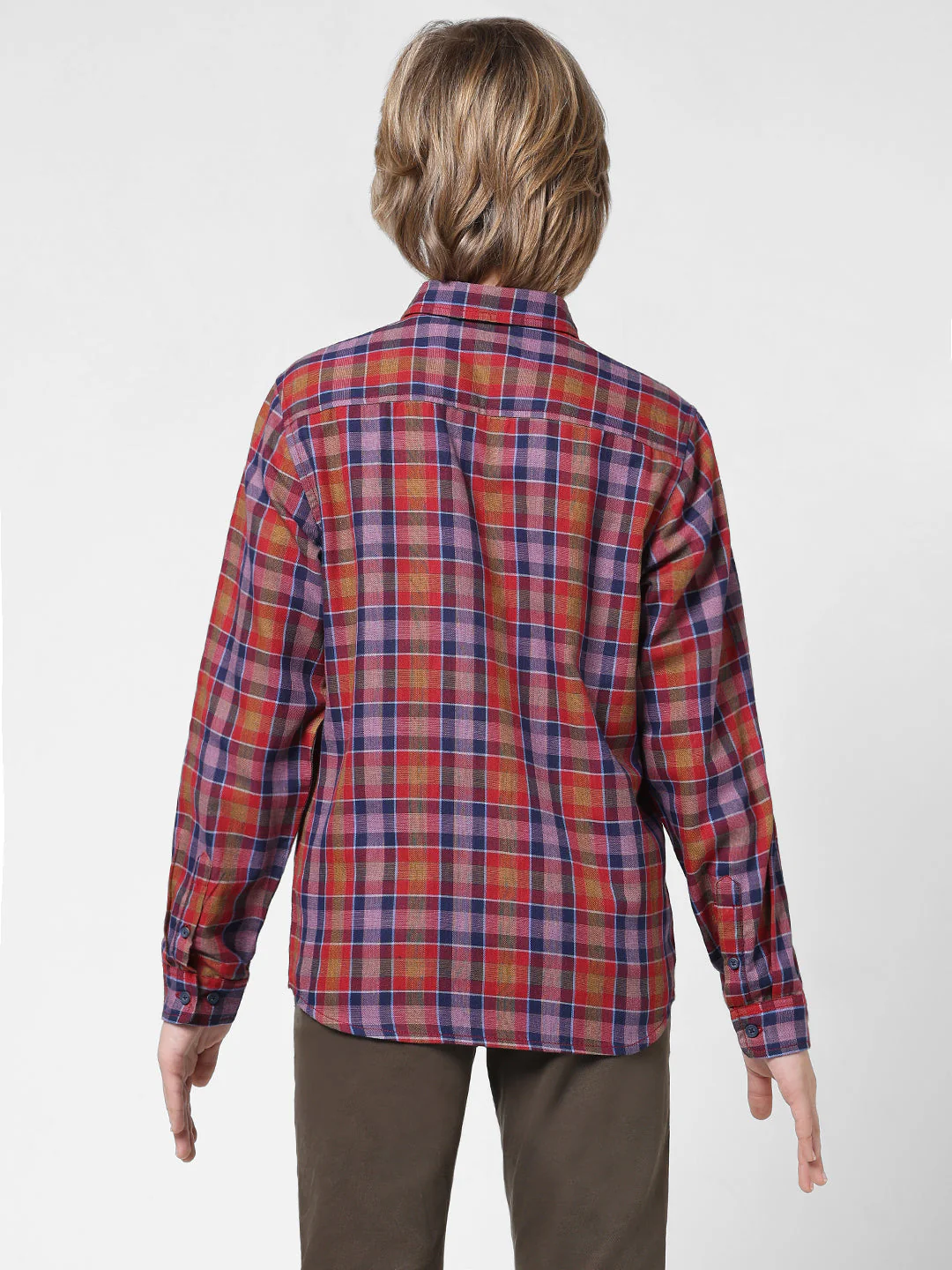 Boys Red Check Cotton Shirt - Image 8