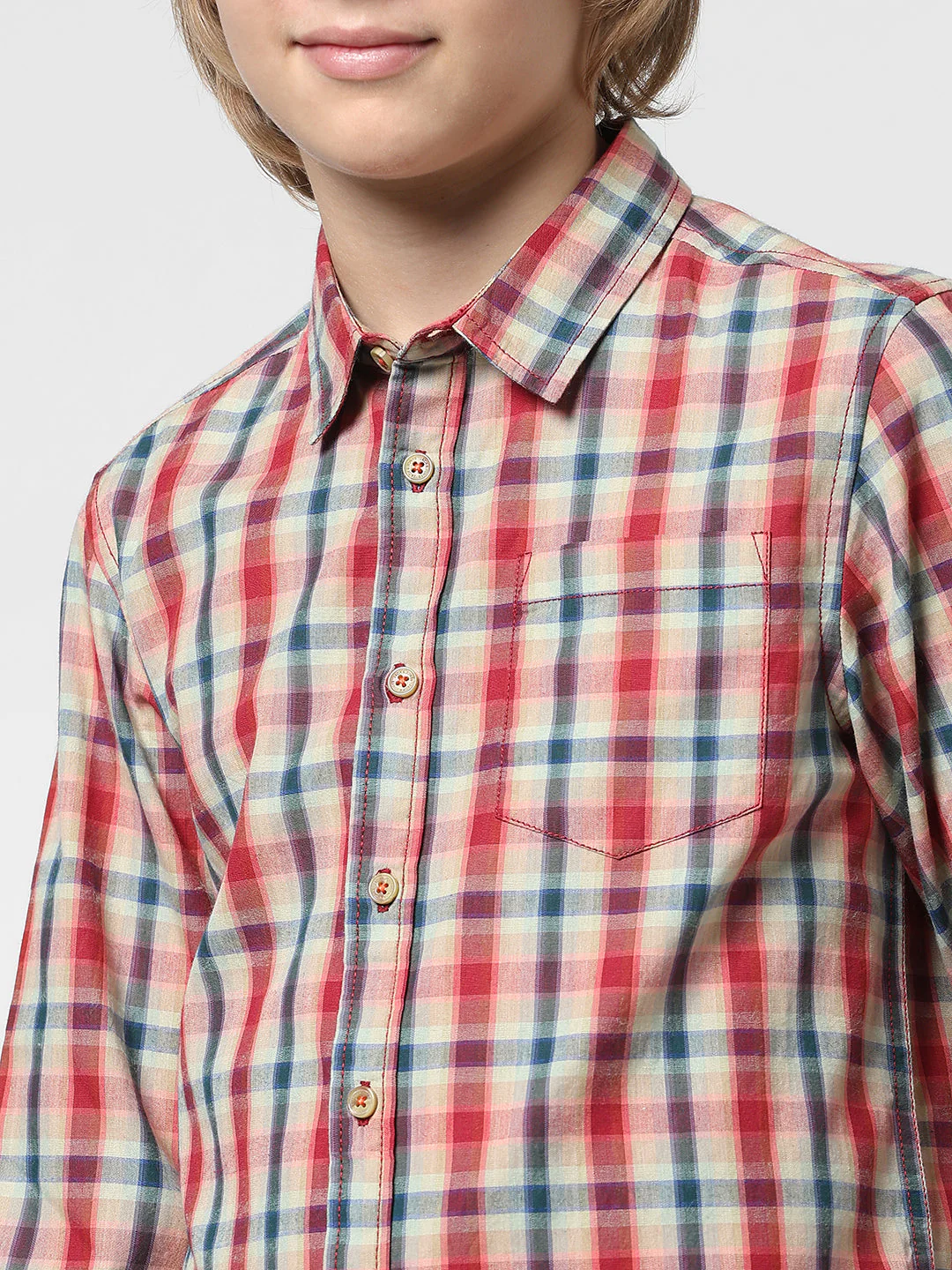 Boys Beige Check Cotton Shirt - Image 4