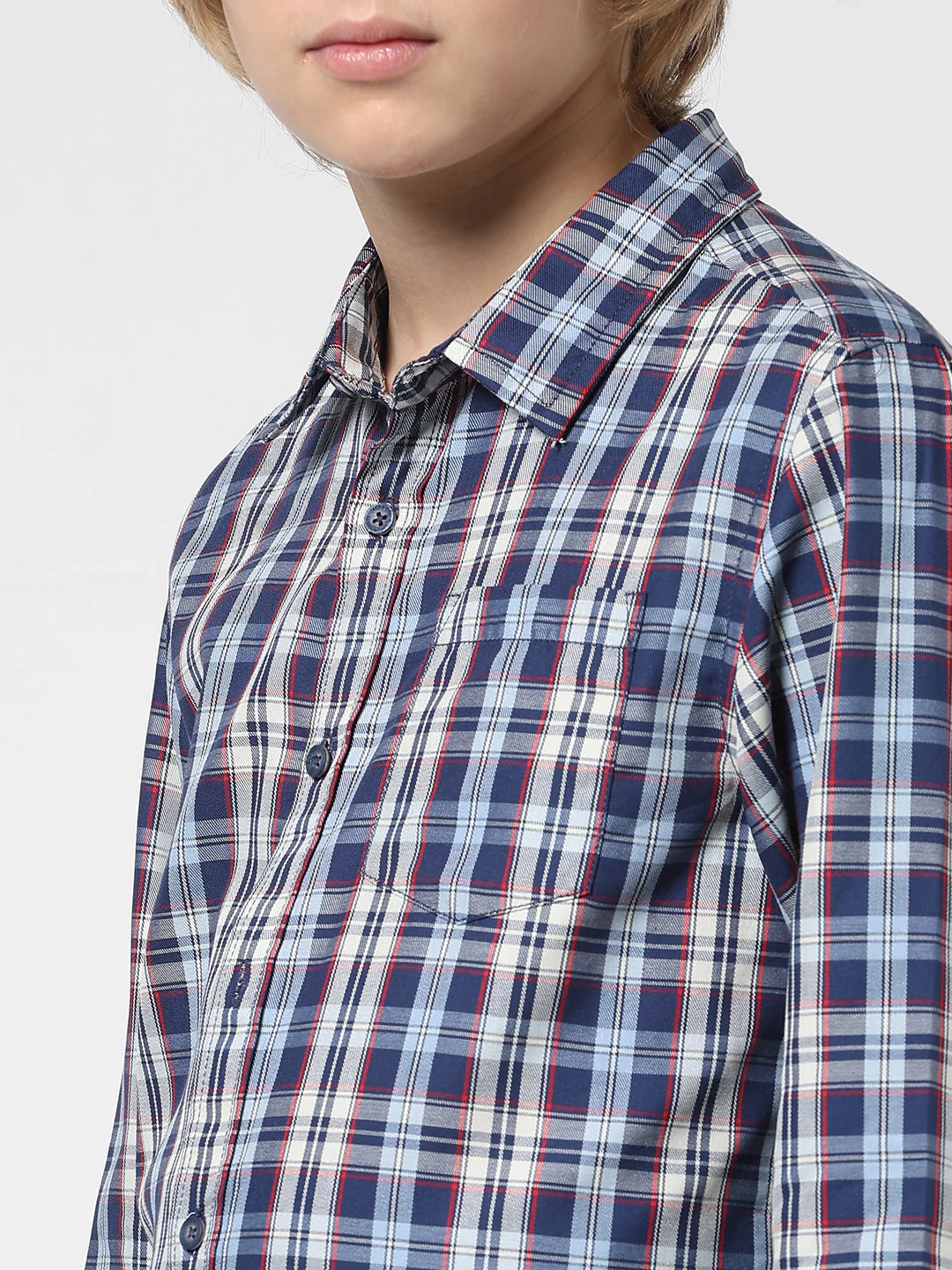 Boys Navy Check Cotton Shirt - Image 4