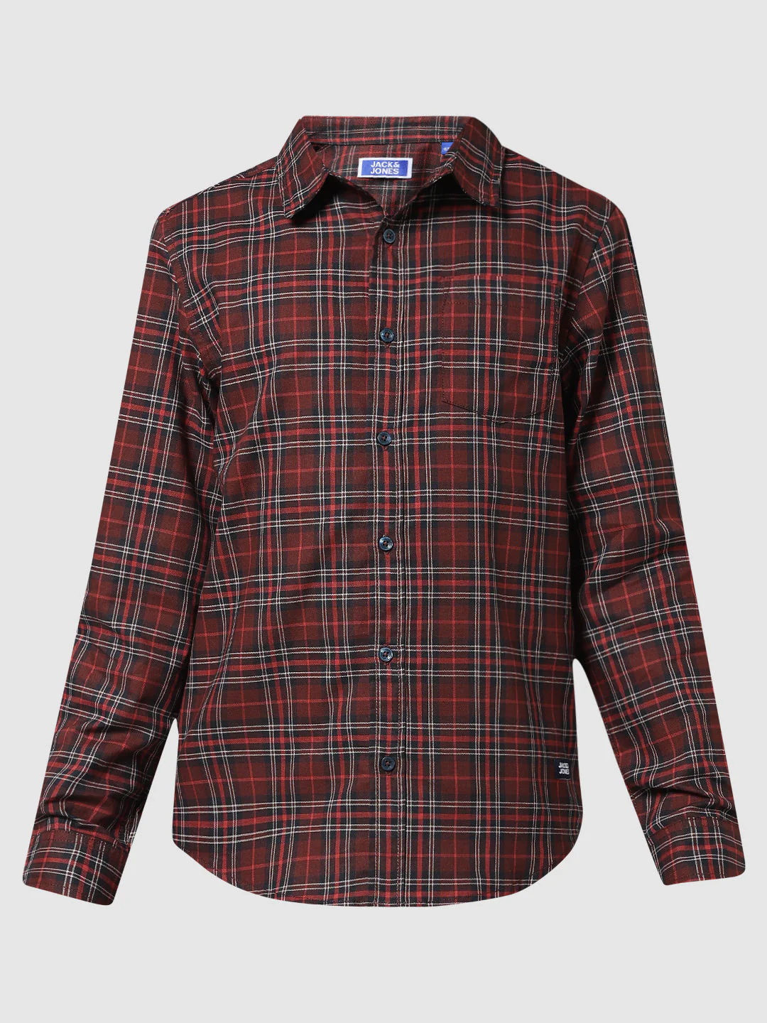 Boys Dark Red Check Cotton Shirt - Image 6