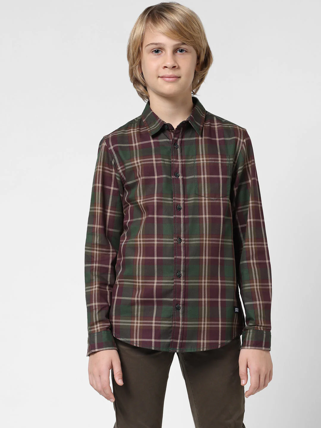 Boys Wine Check Cotton Shirt - Image 2
