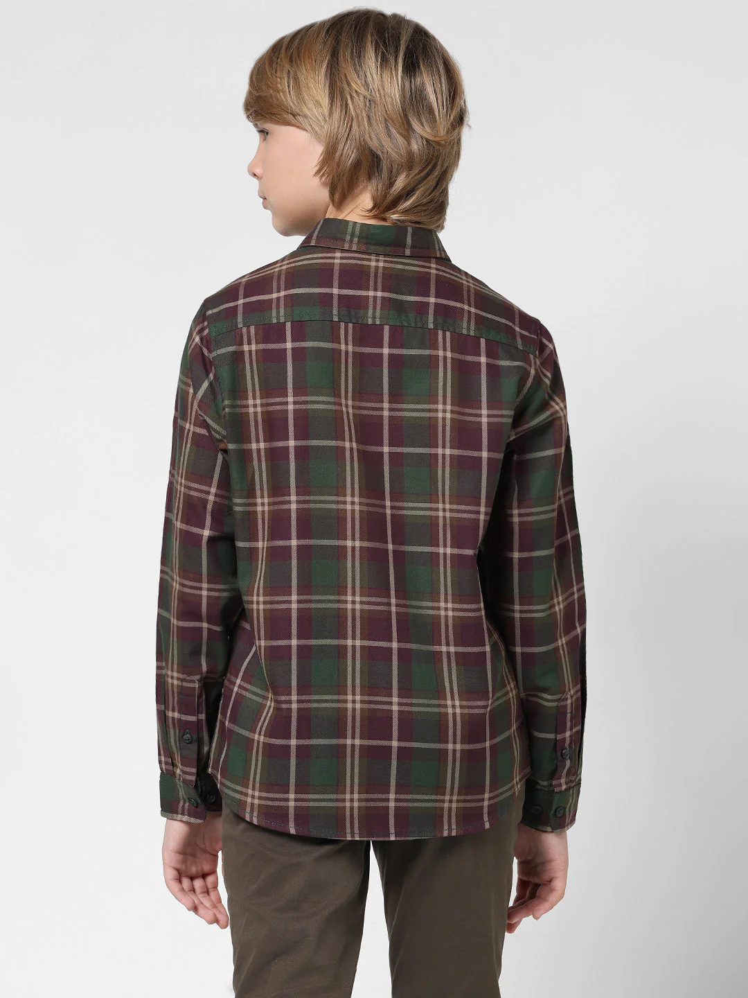 Boys Wine Check Cotton Shirt - Image 3