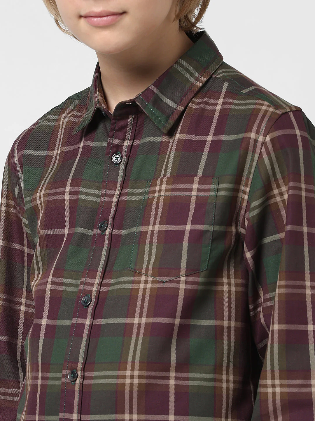 Boys Wine Check Cotton Shirt - Image 4