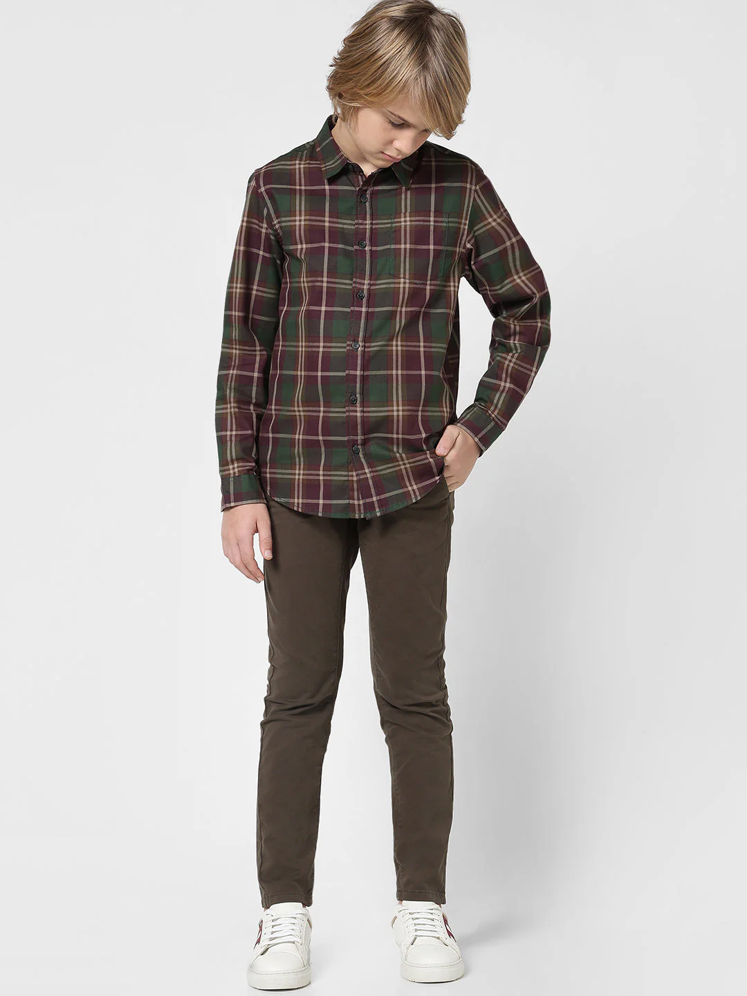 Boys Wine Check Cotton Shirt - Image 5