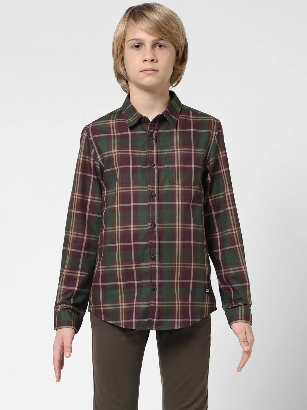 Boys Wine Check Cotton Shirt - Image 7