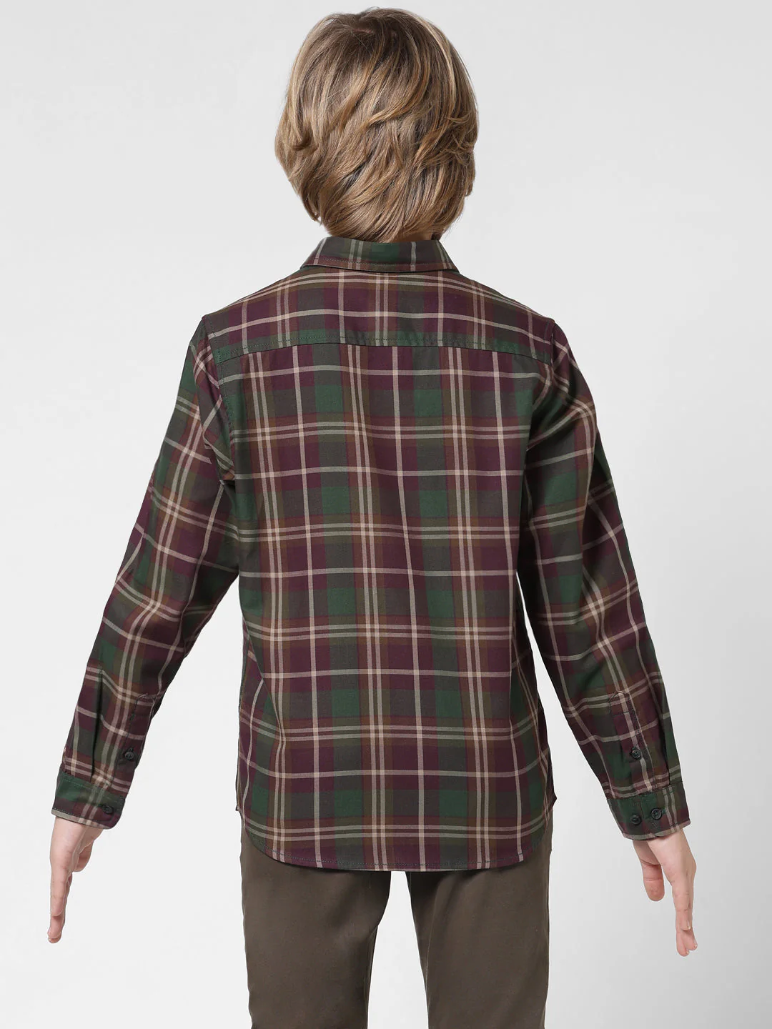 Boys Wine Check Cotton Shirt - Image 8