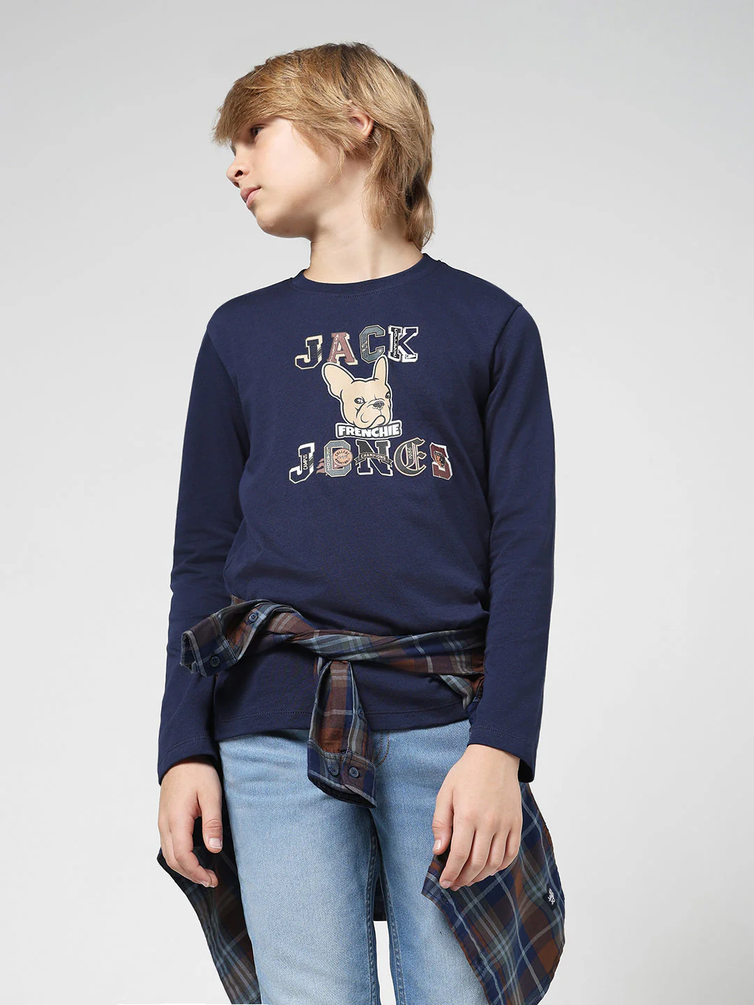 Boys Navy Printed Cotton T-shirt