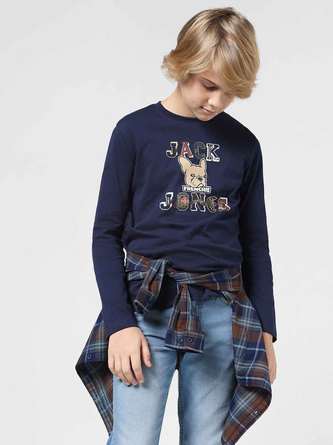 Boys Navy Printed Cotton T-shirt - Image 6
