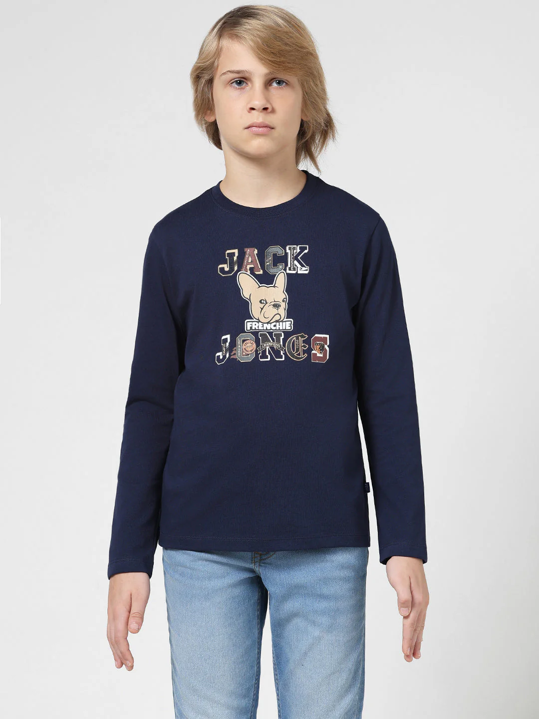 Boys Navy Printed Cotton T-shirt - Image 8