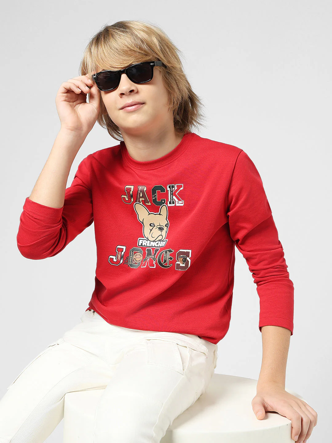 Boys Red Printed Cotton T-shirt