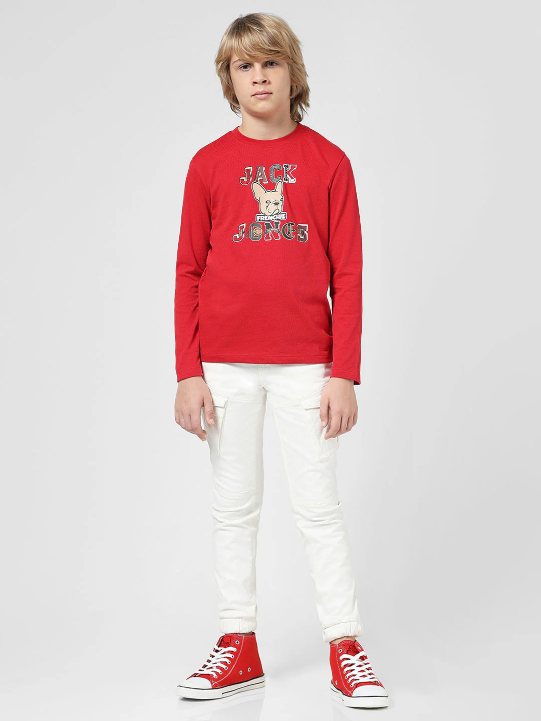 Boys Red Printed Cotton T-shirt - Image 5
