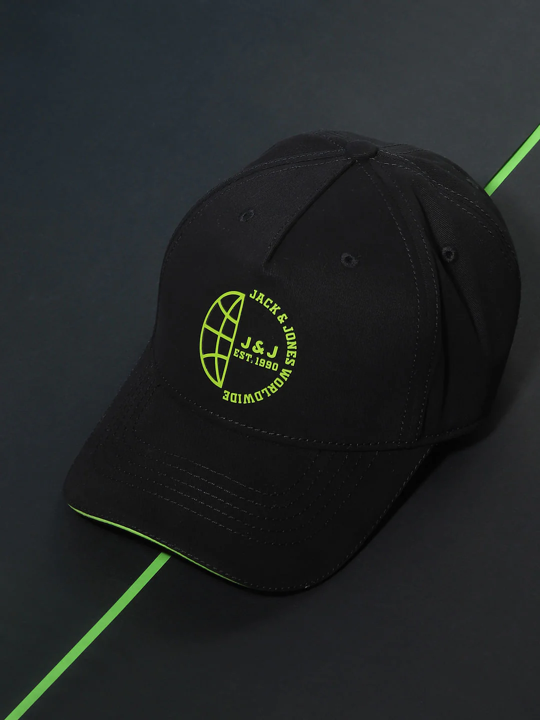 Black Neon Logo Print Baseball Cap