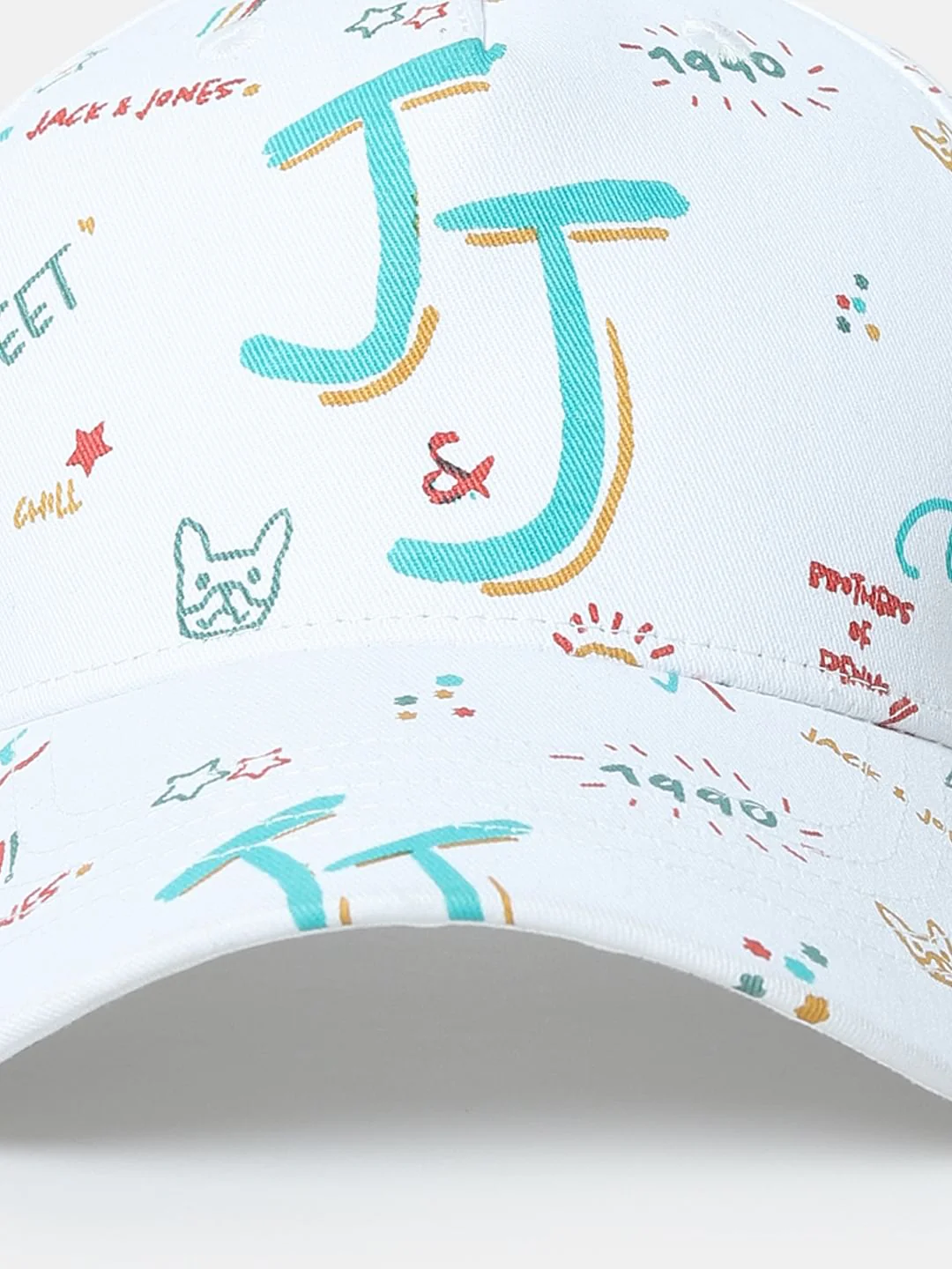 White Doodle Print Baseball Cap - Image 6