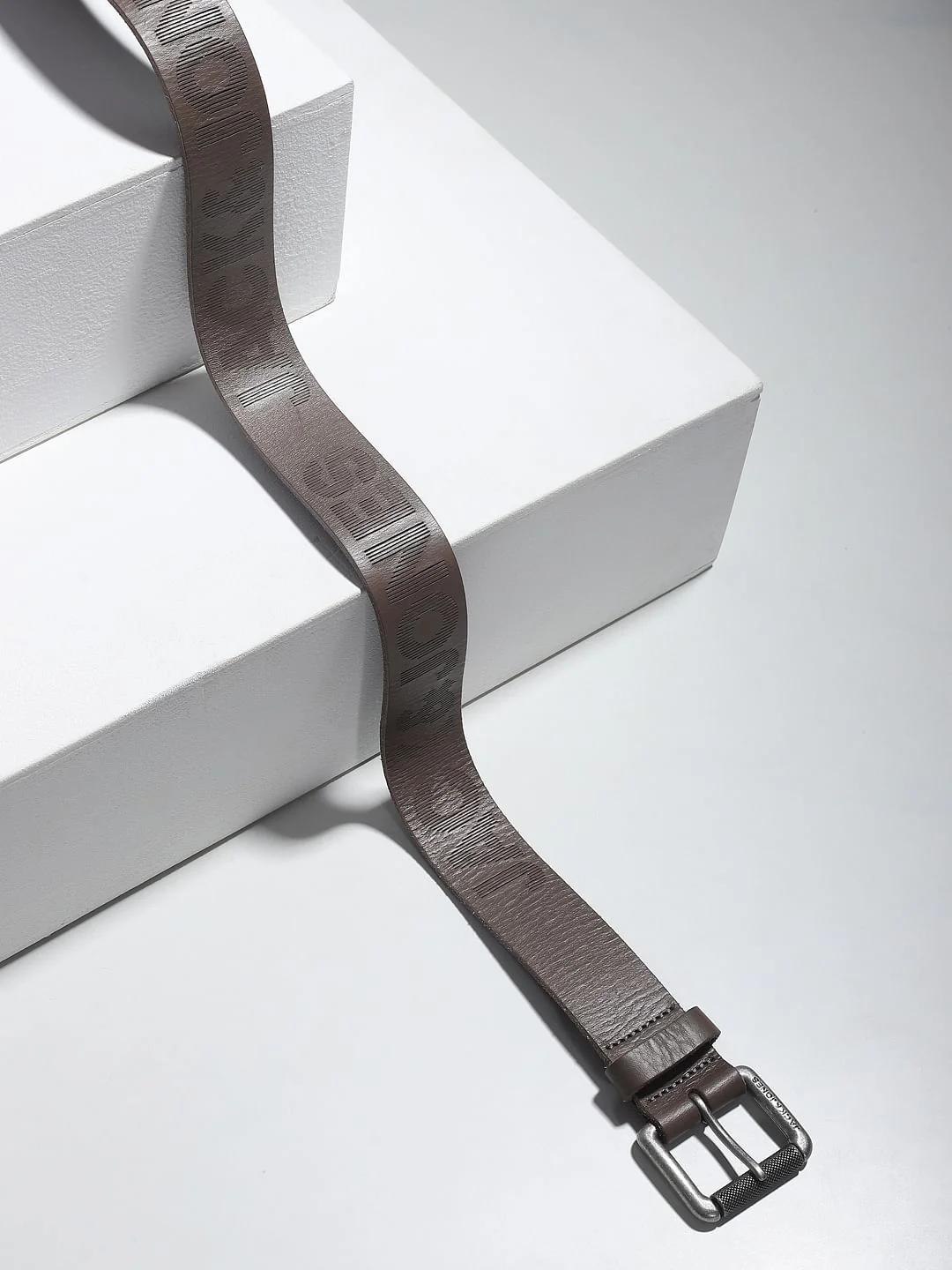 Brown Logo Print Leather Belt