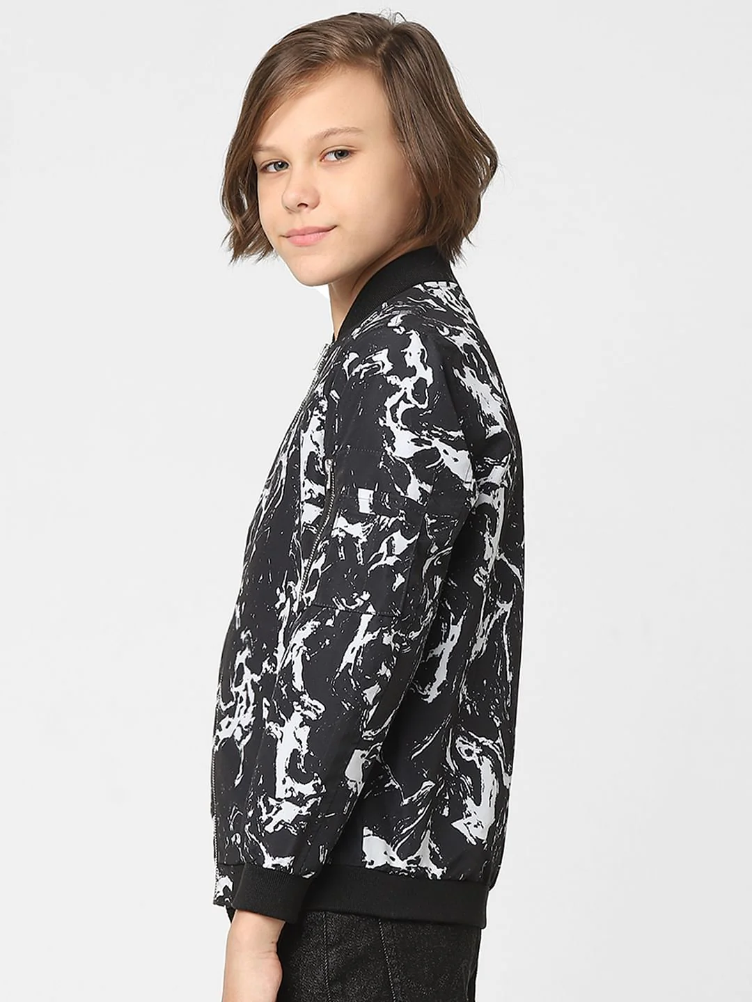 Boys Black Printed Bomber Jacket - Image 3