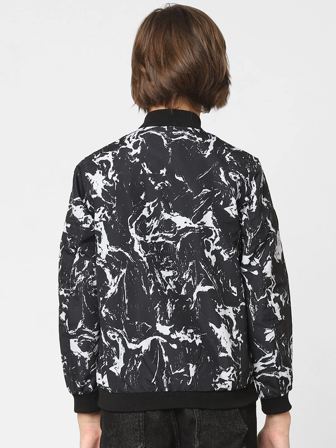 Boys Black Printed Bomber Jacket - Image 4