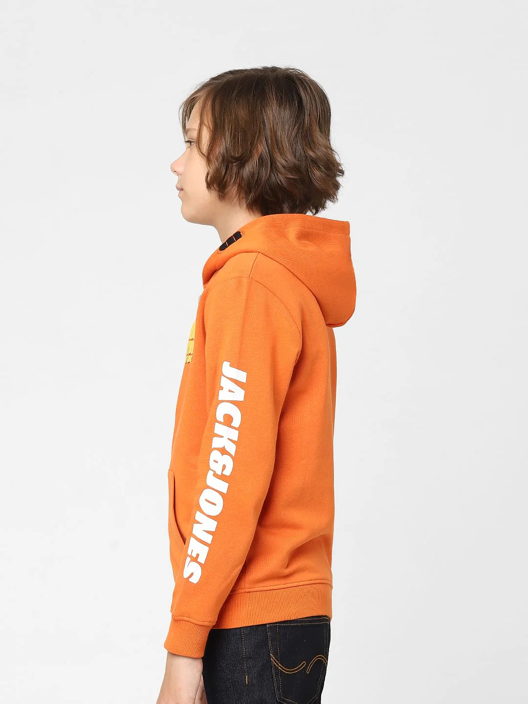 Boys Orange Hooded Zip Up Sweatshirt - Image 3