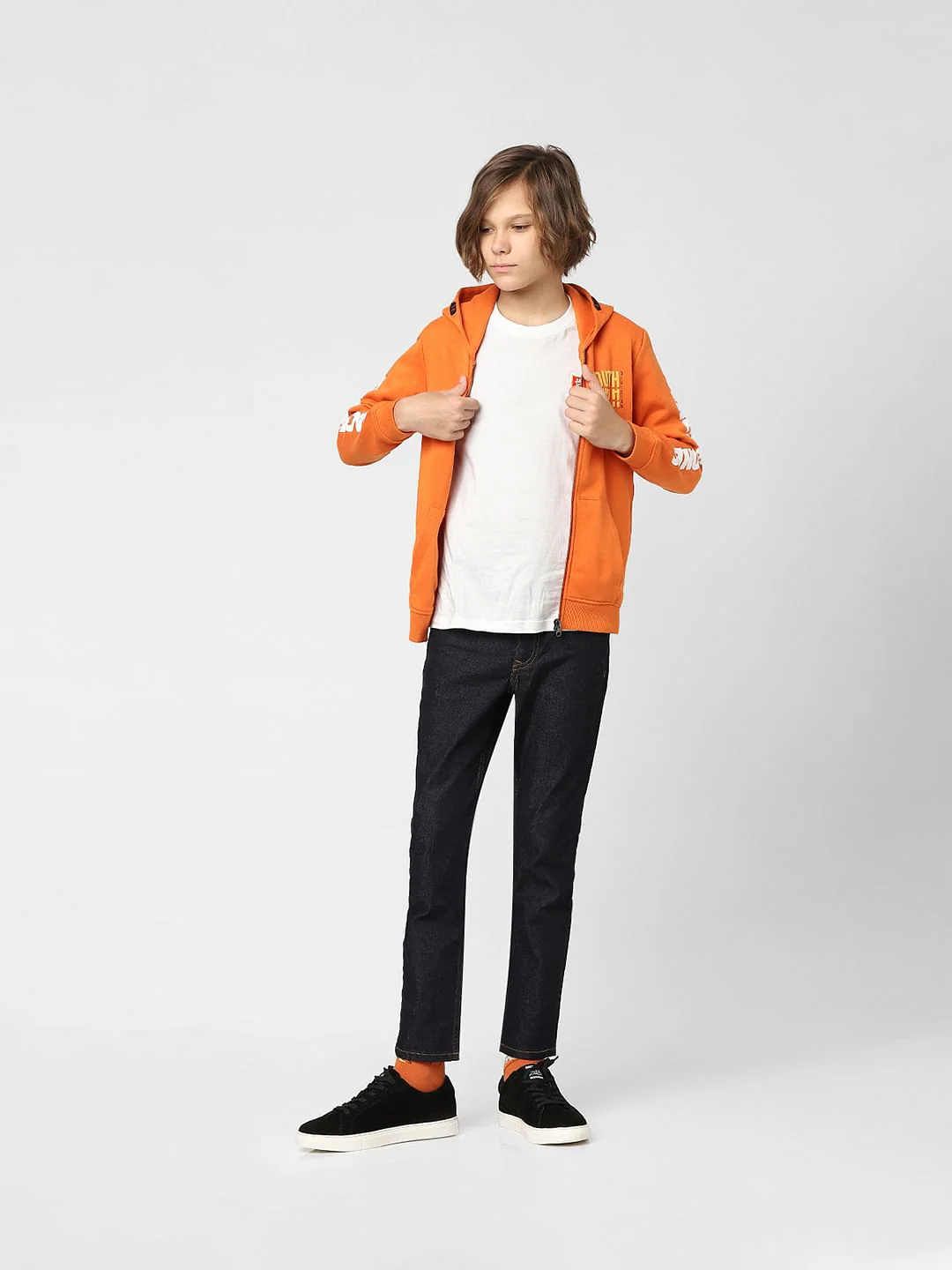 Boys Orange Hooded Zip Up Sweatshirt - Image 6