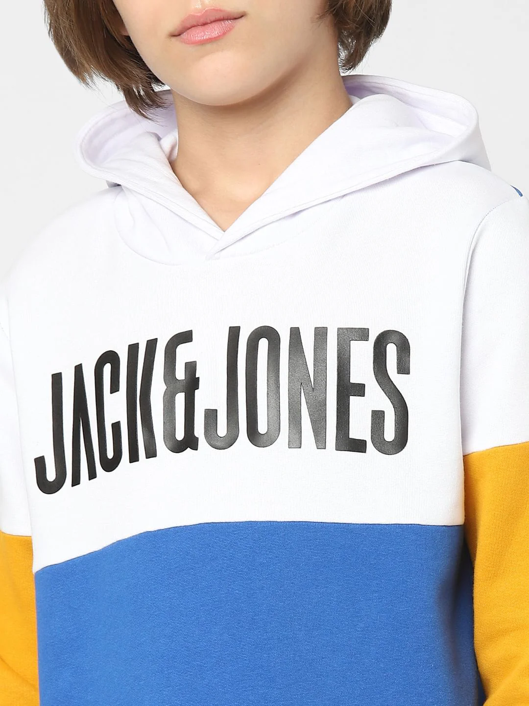 Boys White Colourblocked Hooded Sweatshirt - Image 5