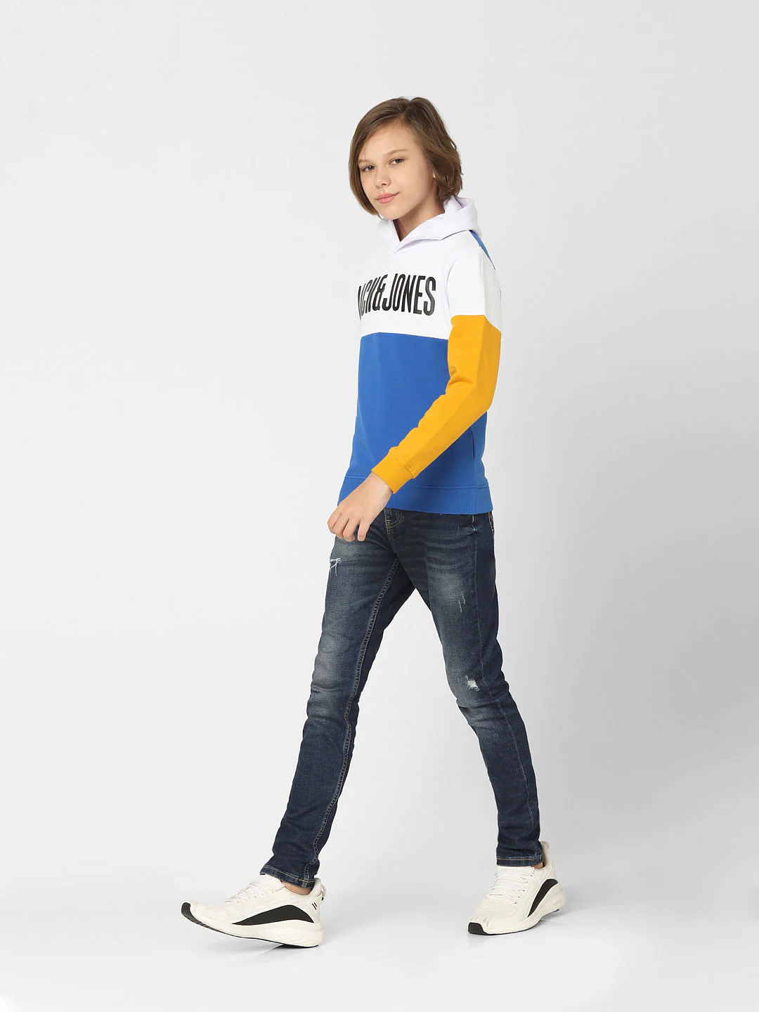 Boys White Colourblocked Hooded Sweatshirt - Image 6