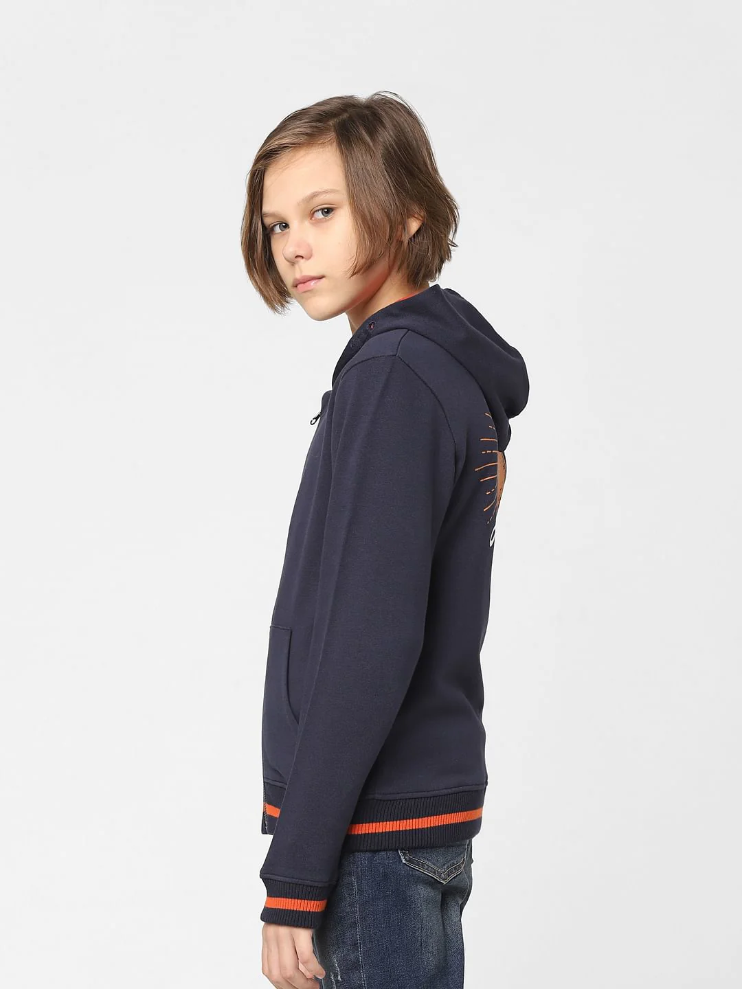 Boys Navy Blue Hooded Zip Up Sweatshirt - Image 3