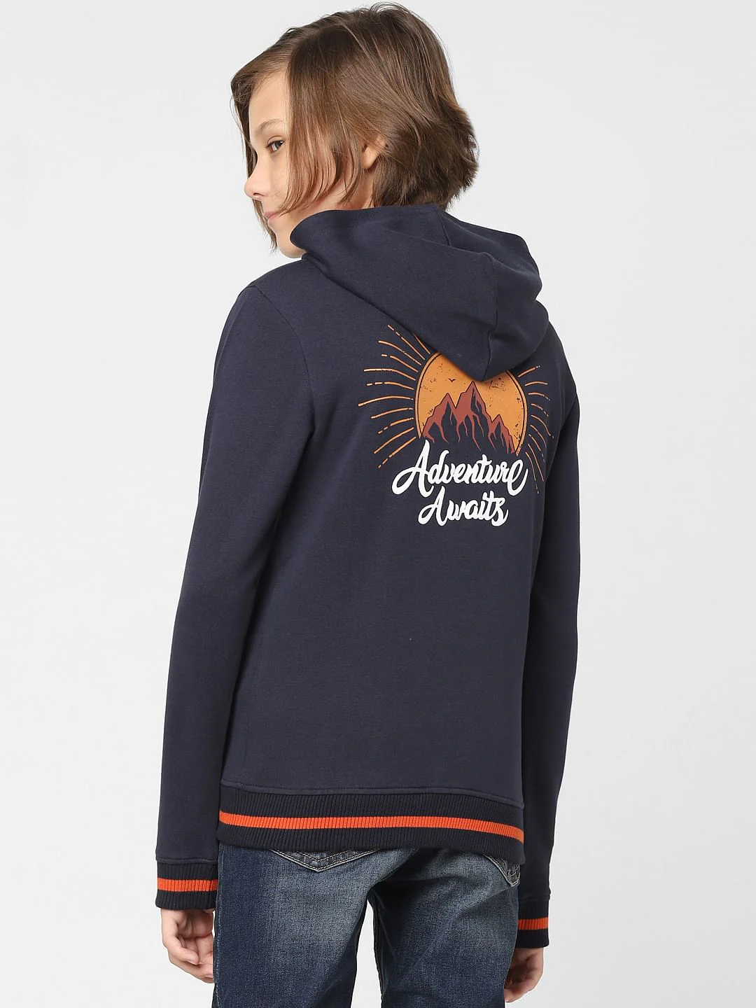 Boys Navy Blue Hooded Zip Up Sweatshirt - Image 4