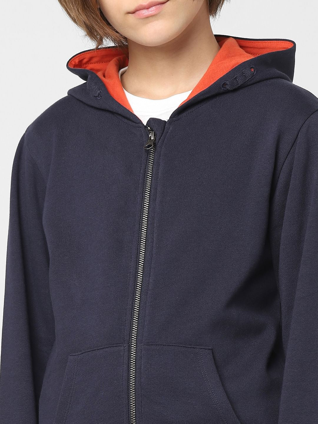 Boys Navy Blue Hooded Zip Up Sweatshirt - Image 5
