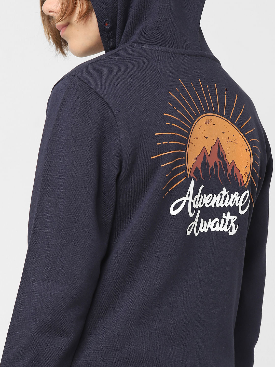 Boys Navy Blue Hooded Zip Up Sweatshirt - Image 6