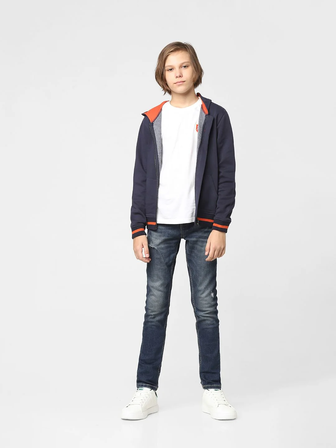Boys Navy Blue Hooded Zip Up Sweatshirt - Image 7