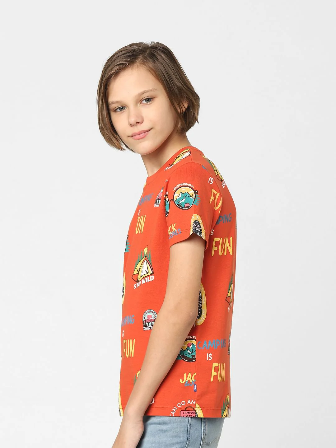 Boys Orange Printed Crew Neck T-shirt - Image 3